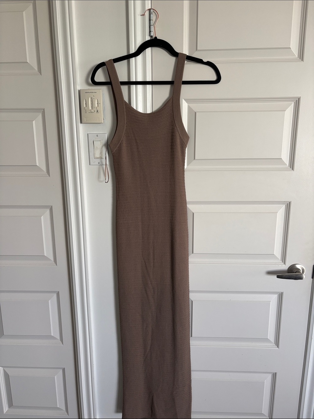 Bershka Ribbed Sleeveless Maxi Dress in Taupe